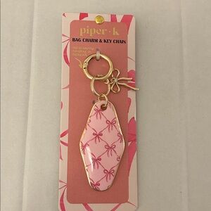 PIPER K Pink Bow Keychain VIRAL Gold Accent Bag Charm Cute Key Ring.